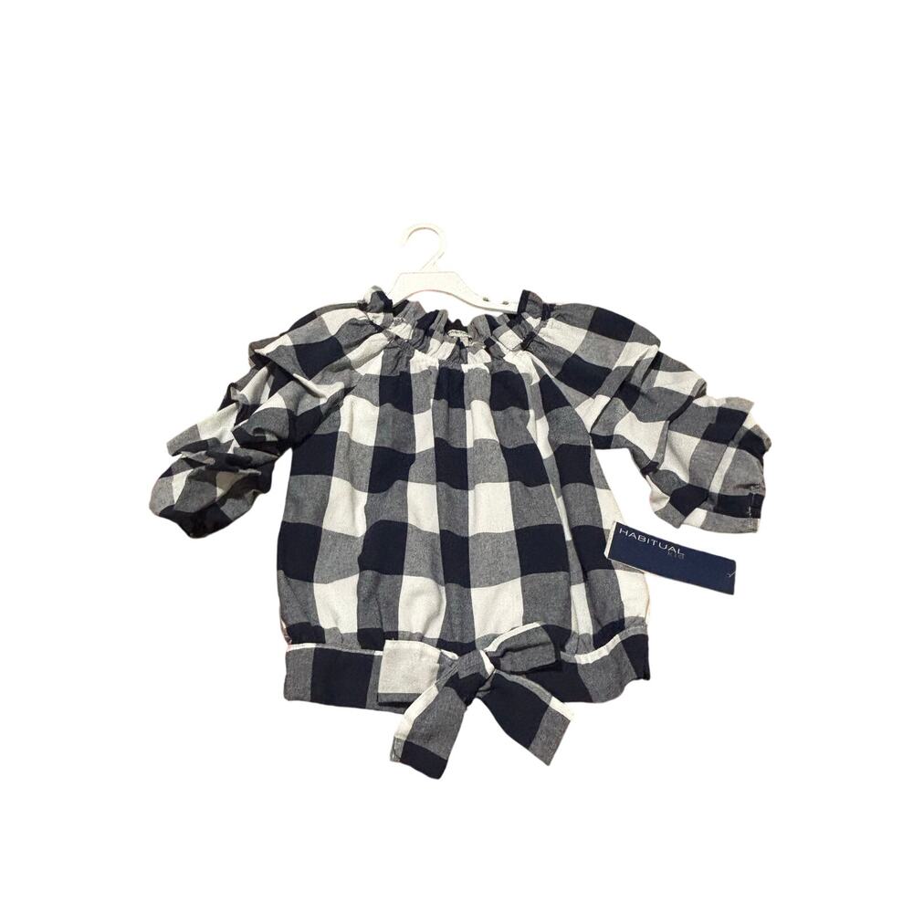 Habitual 10 navy blue white buffalo plaid check waitline bow cotton poly nwt
